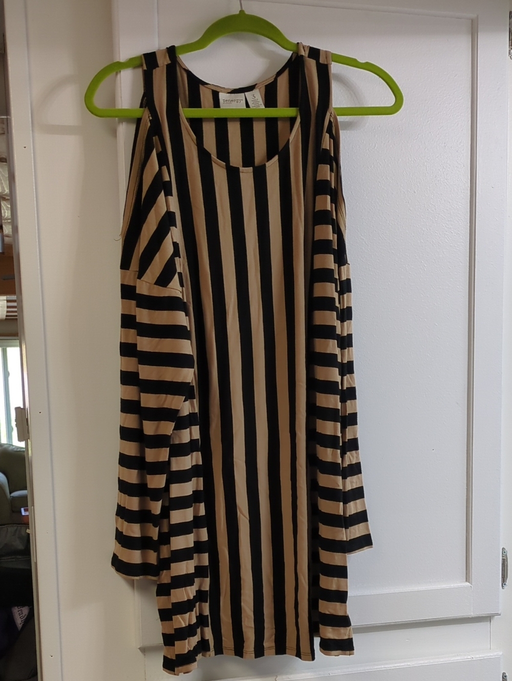 Striped Cold-Shoulder Tunic - Black & Tan